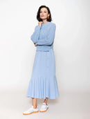 Blusa em algodão com tecimento de folhas  e mangas de cava raglan Biamar