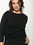 Blusa canelada com tranças, gola redonda e mangas de cava posta Biamar