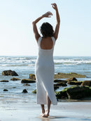 Vestido longo canelado em algodão com gola redonda e fenda Urbanity