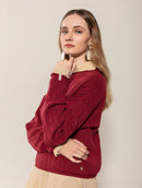 Blusa em lã e cashmere com tecimento em tranças, gola canoa e mangas de cava quadrada Biamar