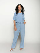 Calça reta com bolsos e cordão ajustável Biamar