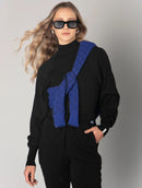 Blusa canelada de gola média com mangas bufantes de cava raglan aBenção