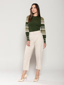 Blusa canelada com padronagem em listras, gola redonda e mangas de cava posta Urbanity