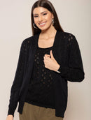 Casaco em algodão com pontos vazados e mangas de cava posta Biamar