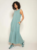 Vestido midi com bolsos e babado Biamar