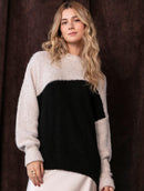 Blusa bicolor com gola redonda e mangas de cava quadrada Biamar