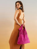 Vestido longo canelado em algodão com gola redonda e fenda Urbanity