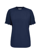 Blusa em algodão de gola redonda com manga curta em pontos vazados Biamar