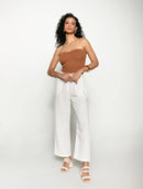 Calça reta com padronagem em listras e bolsos faca Biamar