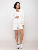 Jaqueta com botões, capuz ajustável, bolsos e mangas de cava quadrada Biamar