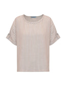 Blusa mullet com padronagem em listras, gola redonda e manga curta dobrada Biamar