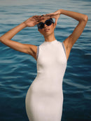 Vestido midi canelado com detalhe de cava Biamar