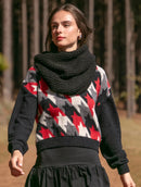 Blusa em padronagem geométrica com gola redonda e mangas de cava quadrada aBenção