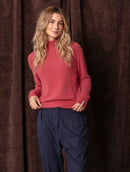 Blusa em fio pluma com gola média e mangas de cava raglan Biamar