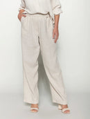 Calça reta em linho com bolsos e elástico Biamar