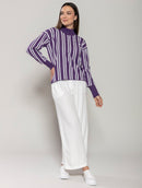 Blusa com padronagem em listras, gola média e mangas de cava quadrada Urbanity