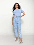 Calça reta com bolsos sobrepostos, cordão ajustável e barra dobrada Biamar