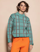 Blusa em padronagem xadrez com gola média e mangas de cava quadrada Urbanity