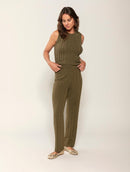 Calça reta canelada em algodão Biamar