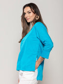 Blusa mullet em tricoline com gola redonda e mangas de cava posta Urbanity