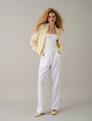 Calça reta em linho com bolsos e elástico Biamar