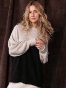 Blusa bicolor com gola redonda e mangas de cava quadrada Biamar