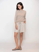 Blusa canelada com tranças, gola redonda e mangas de cava posta Biamar