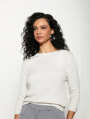 Blusa canelada com tranças, gola redonda e mangas de cava posta Biamar