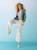 Casaco em algodão vazado com ponto margarida e mangas de cava posta Biamar