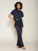 Calça em algodão om trama vazada e forro Biamar