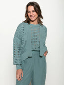 Casaco em algodão com pontos vazados e mangas de cava quadrada Biamar