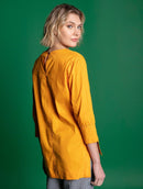 Blusa mullet em tricoline com gola redonda e mangas de cava posta Urbanity