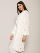 Casaco alongado em algodão com tecimento em tranças e mangas de cava quadrada Biamar