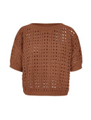 Blusa em algodão com pontos vazados e gola canoa Biamar