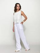 Calça reta em linho com bolsos e elástico Biamar