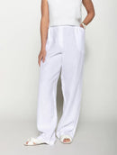 Calça reta em linho com bolsos e elástico Biamar