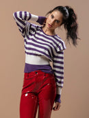 Blusa com padronagem em listras, gola redonda e mangas de cava posta Urbanity